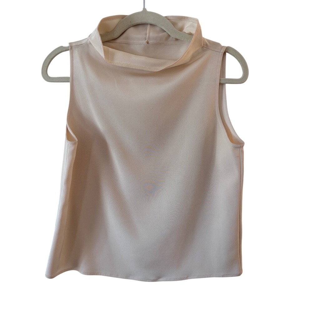 Peter Cohen‎ Womens Champagne Cream Sleeveless Mock Funnel Neck Silk Top Size S
